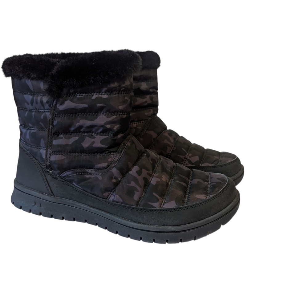 Ryka Suzy Winter Bootie Boots Black Camo Print Fabric Suede Slip on Size 9W - Picture 6 of 10